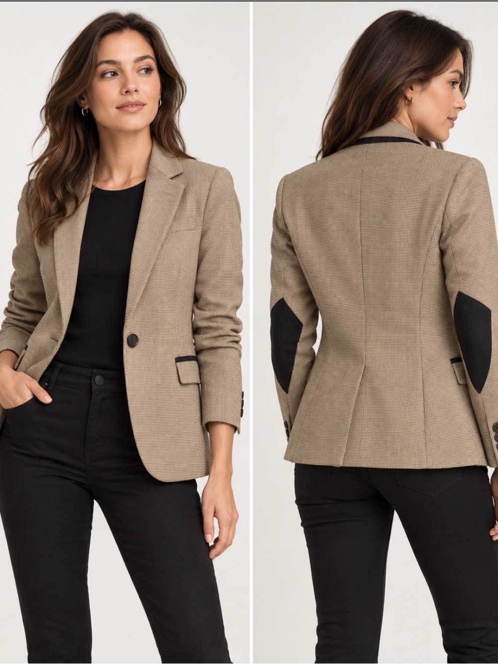 Zara Tan Blazer with Black Elbow Patches